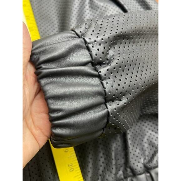 Michael Kors Women Black Faux Leather Bomber Perforated Jacket Sz Large NWT $195 - Picture 10 of 13